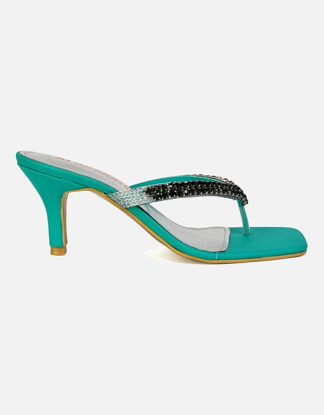 'Lynn' Embellished Diamante Kitten Heel Mule Sandals With Toe Thong, 2 of 1