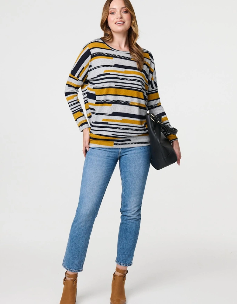 Striped Long Sleeve Drop Shoulder Top