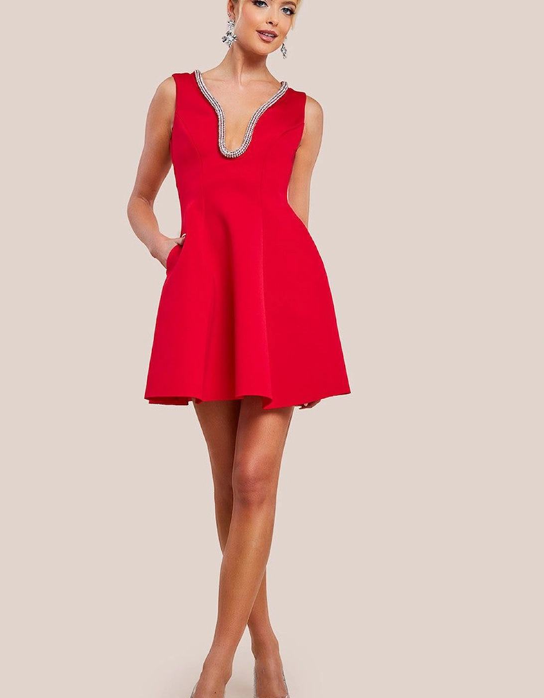 Diamante Embellished Neck A Line Mini Dress, 2 of 1