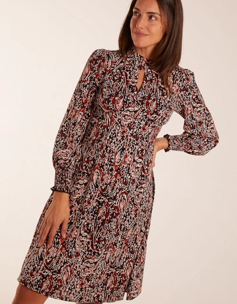 High Neck Printed Midi Dress