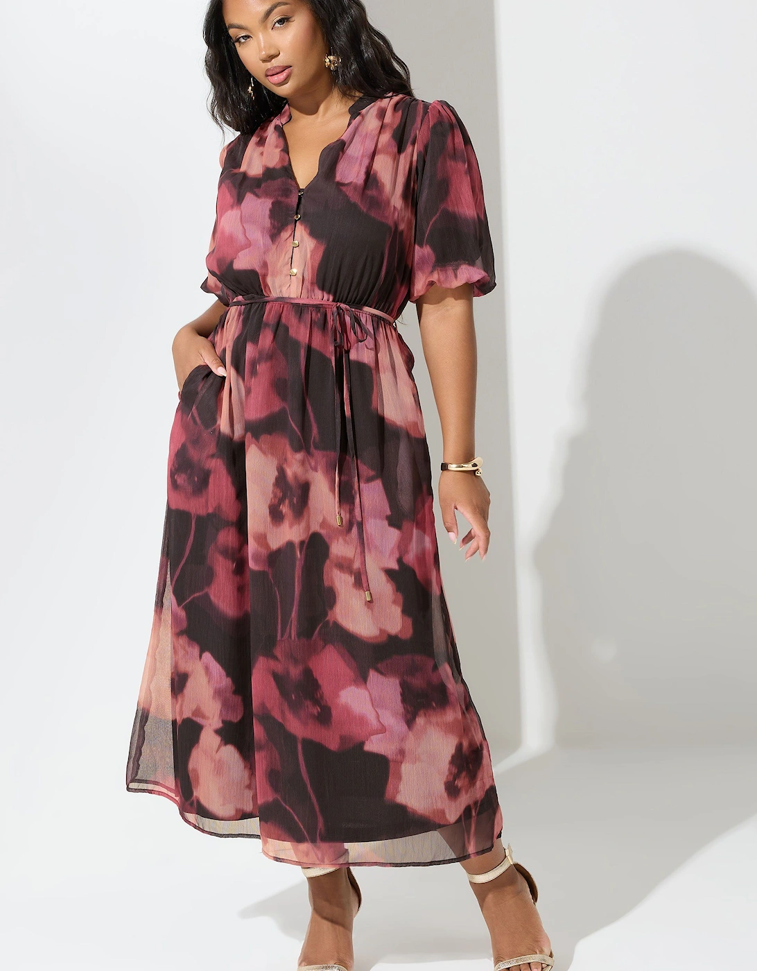 Floral Puff Sleeve Shirt Dress, 2 of 1