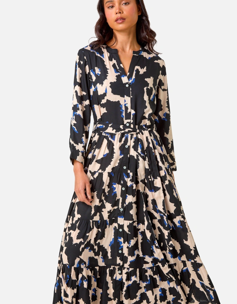 Petite Abstract Print Button Midi Dress