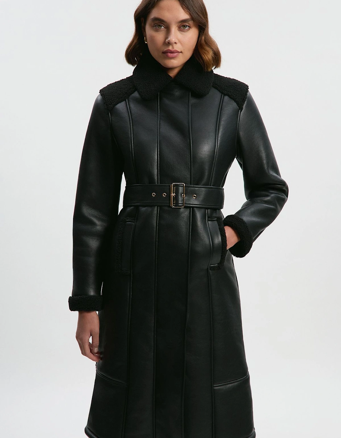 Faux Fur Aviator Longline Coat, 2 of 1