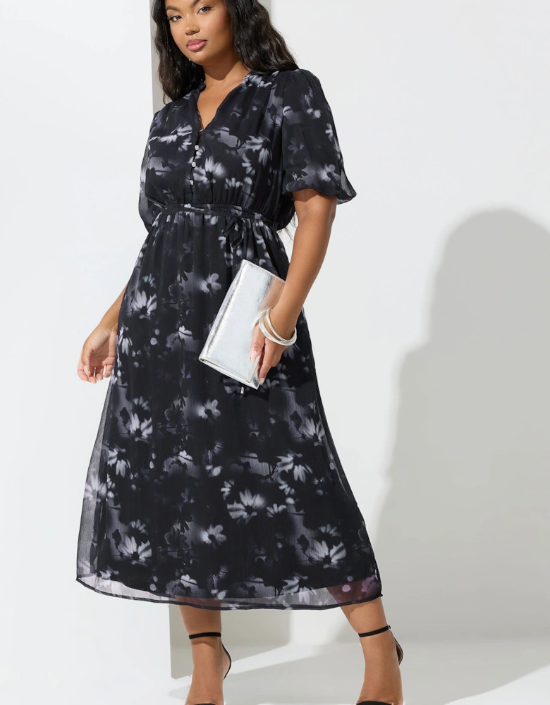 Floral Puff Sleeve Shirt Dress