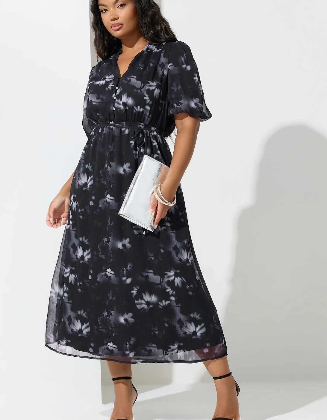Floral Puff Sleeve Shirt Dress, 2 of 1