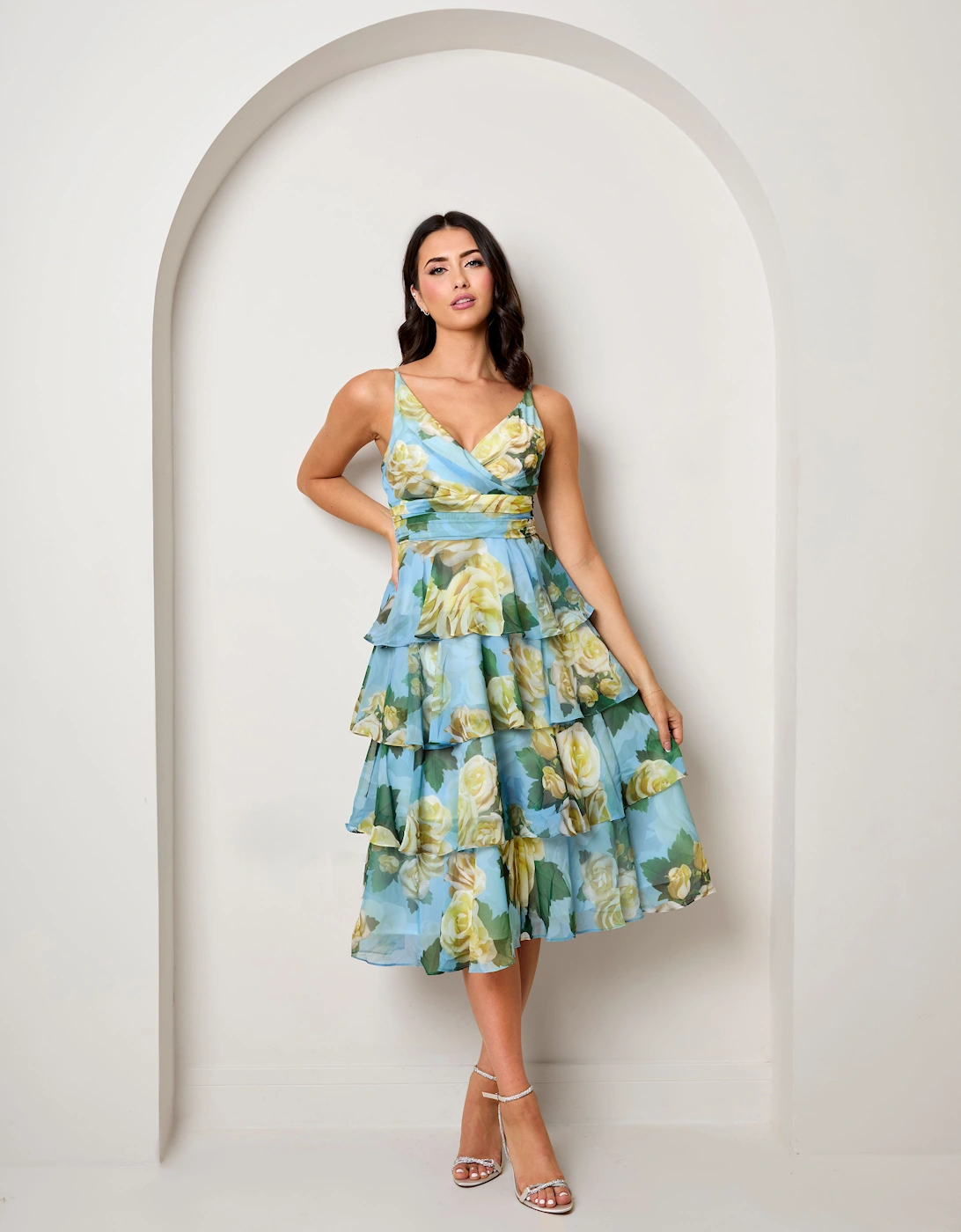 Sleeveless Floral Print Midi Dress in Blue, 2 of 1