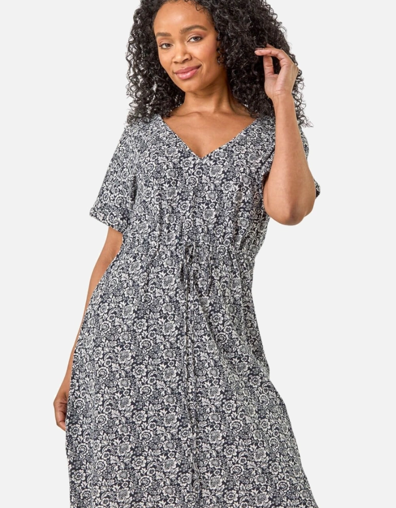 Petite Floral Print Tie Waist Dress