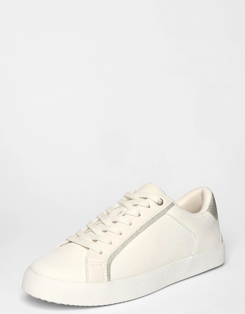 Off White Faux Leather Glitter Trainers