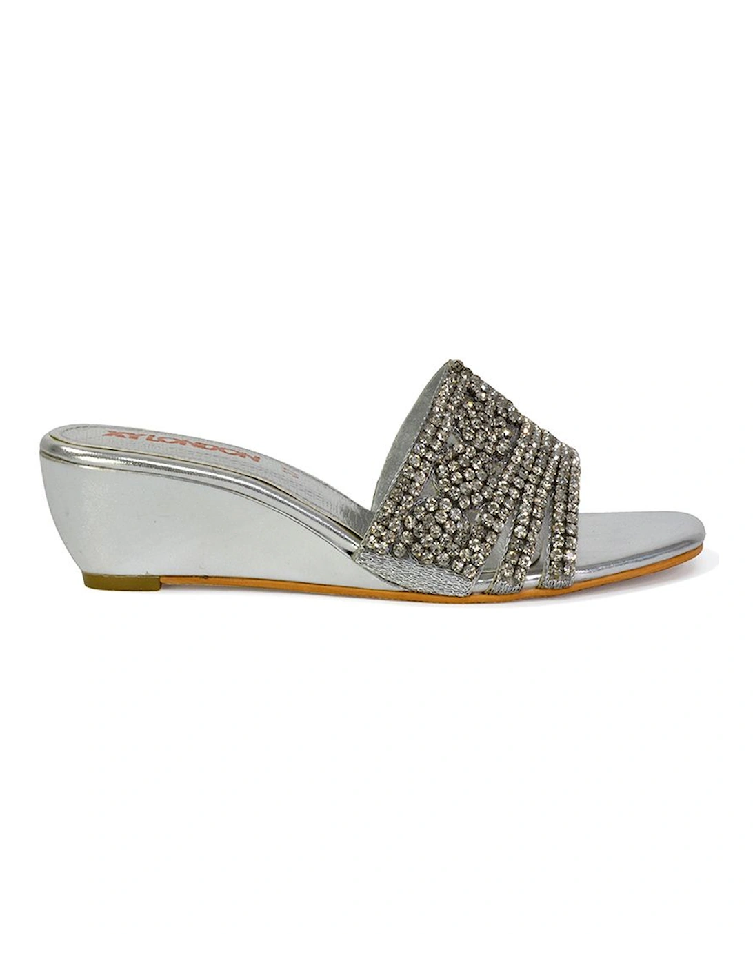'Olive' Square Toe Embellished Diamante Wedge Heel Sandal, 2 of 1