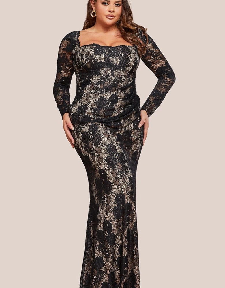 Scalloped Lace Corset Bodice Maxi Dress