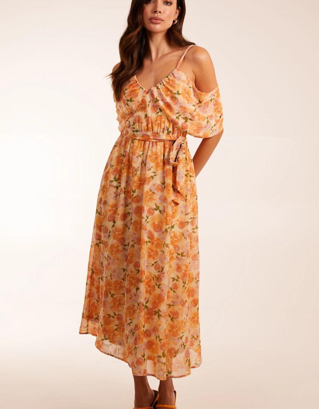 Cold Shoulder Detail Chiffon Midi Dress, 2 of 1