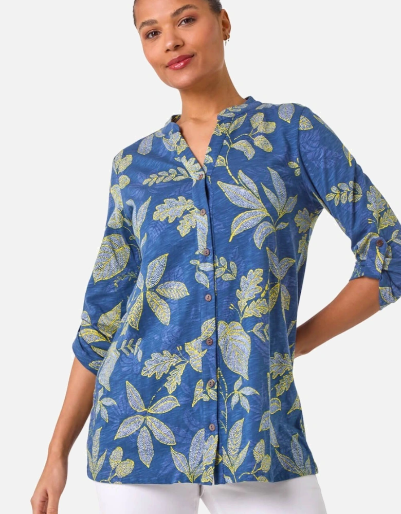 Leaf Print Cotton Blouse