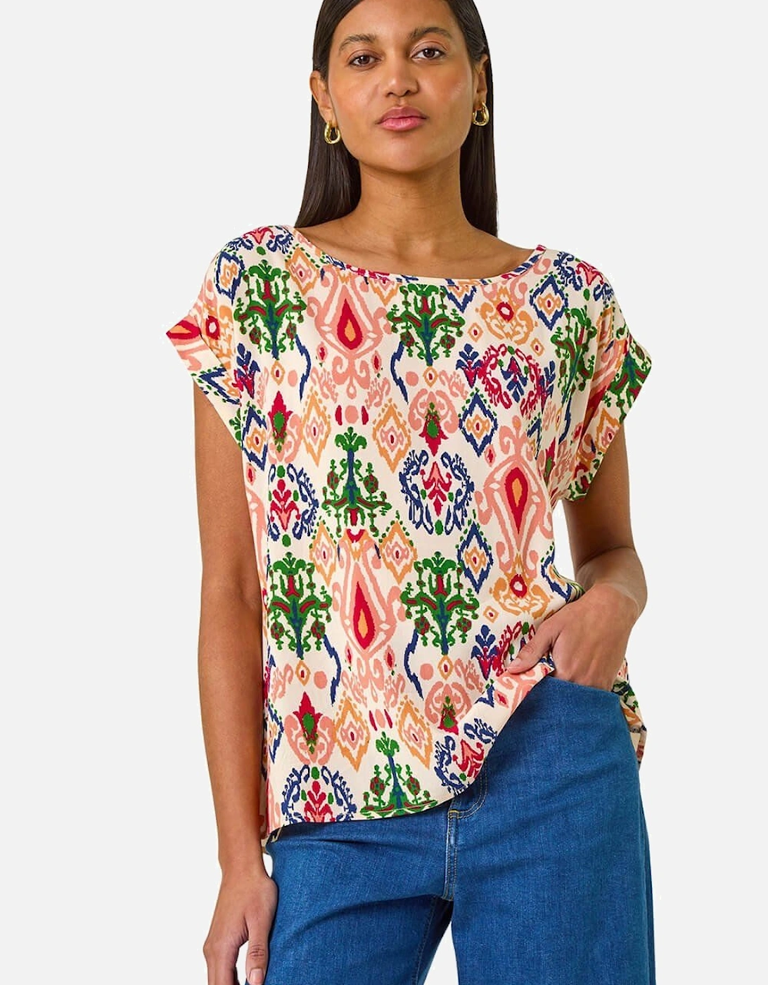 Abstract Print Cuff Sleeve Top, 2 of 1