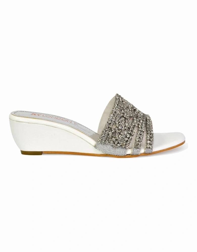 'Olive' Square Toe Embellished Diamante Wedge Heel Sandal