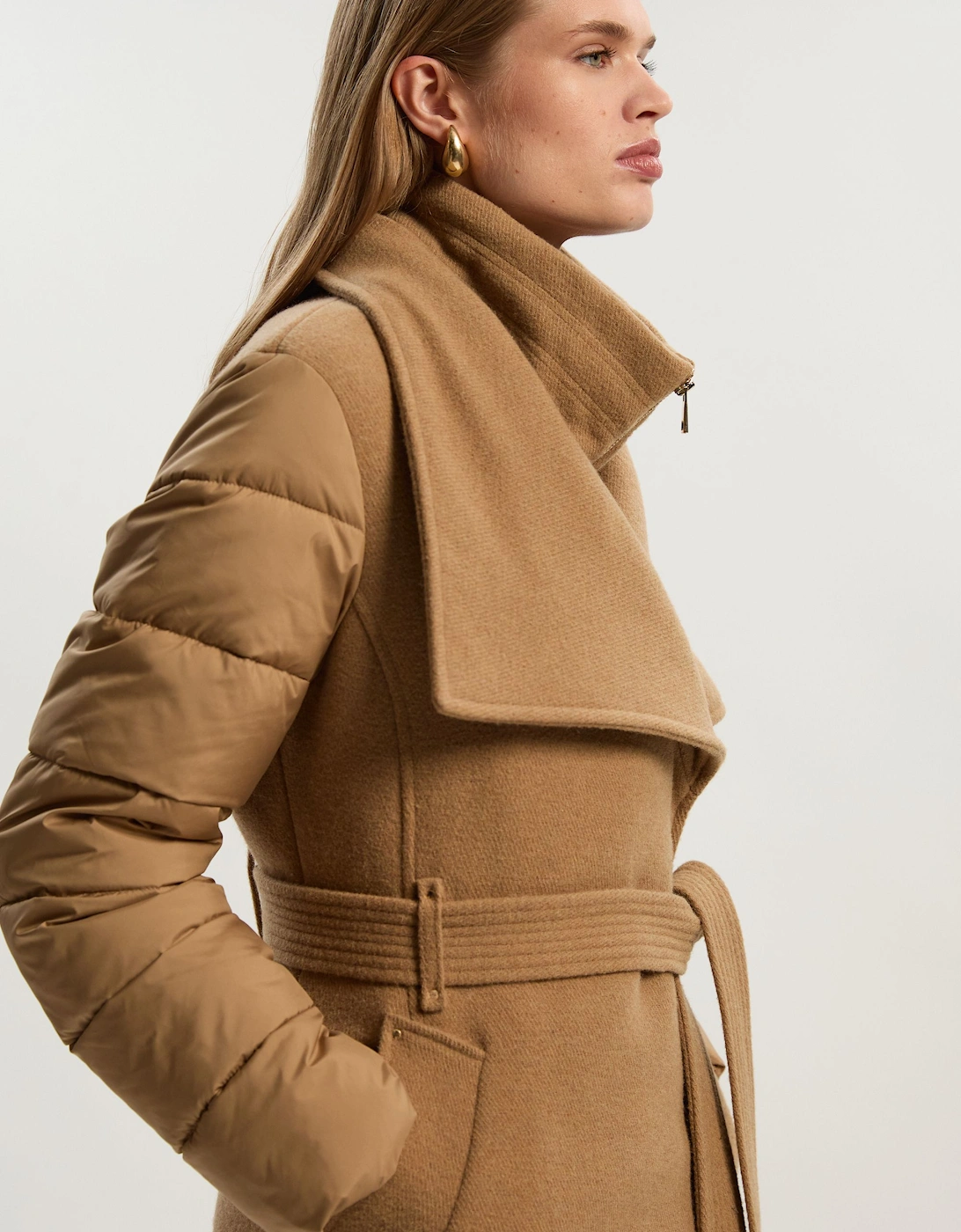 Wool Blend Hybrid Puffer Belted Midi Coat, 2 of 1
