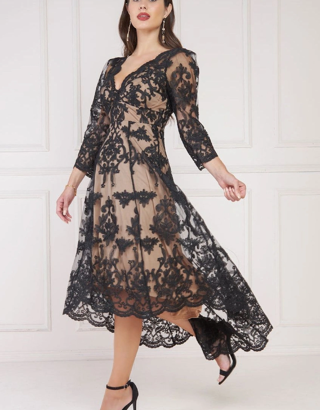 Scalloped Lace Dipped Hem Midi Dress, 2 of 1