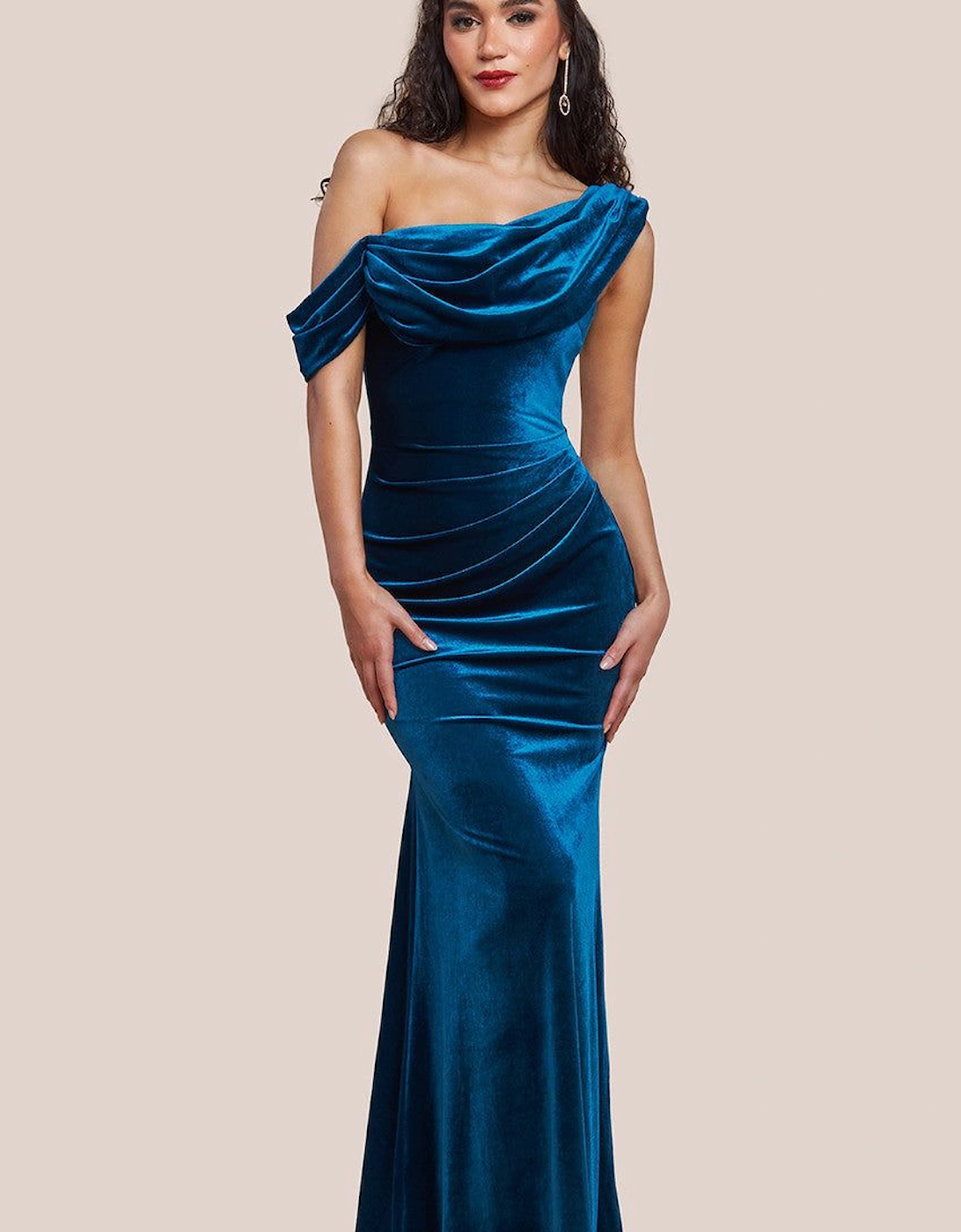 Cowl One Shoulder Velvet Maxi Dress, 2 of 1