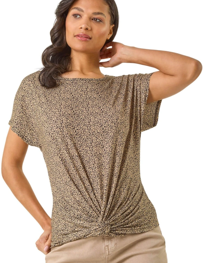 Animal Print Knot Front Stretch Top