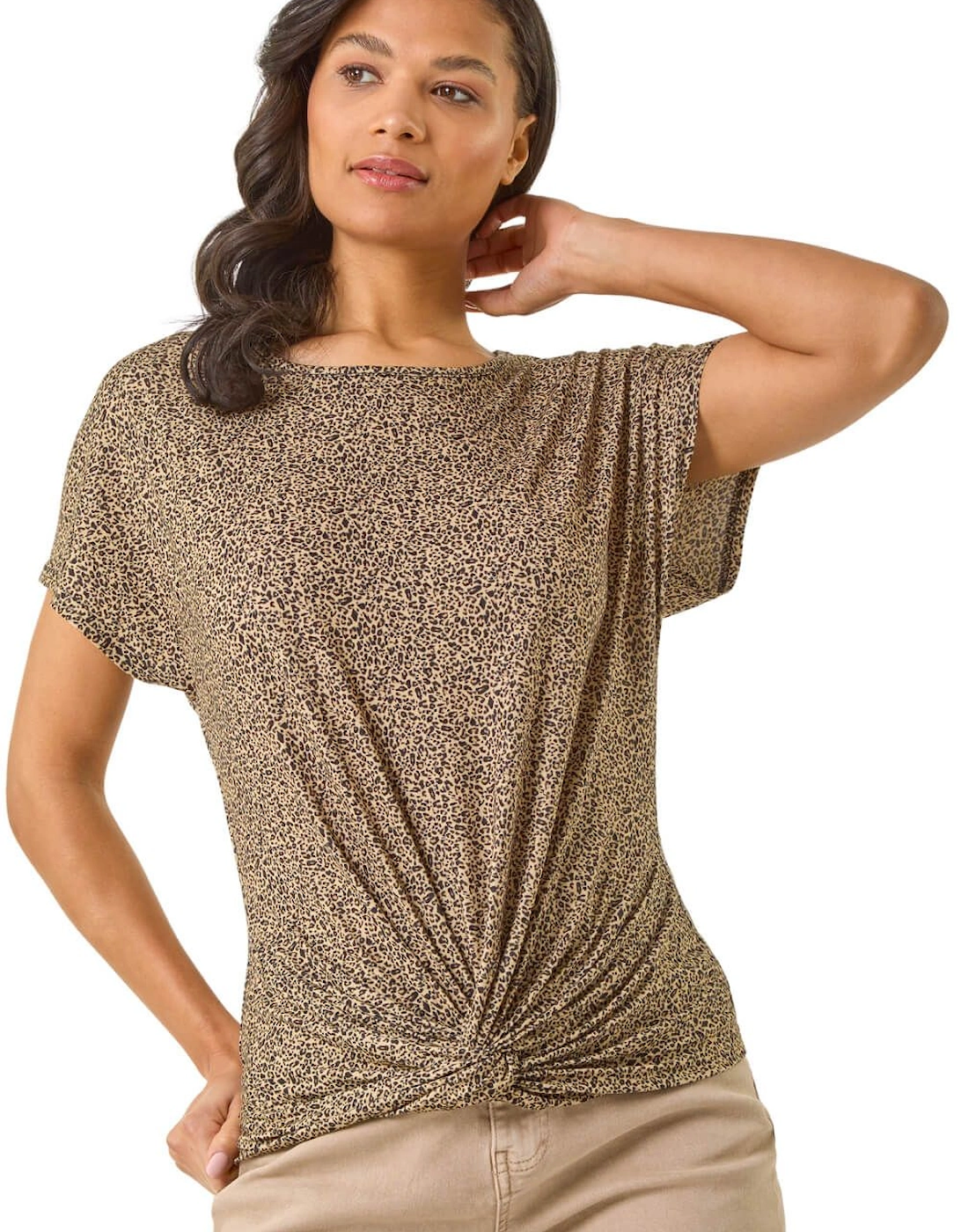 Animal Print Knot Front Stretch Top, 2 of 1