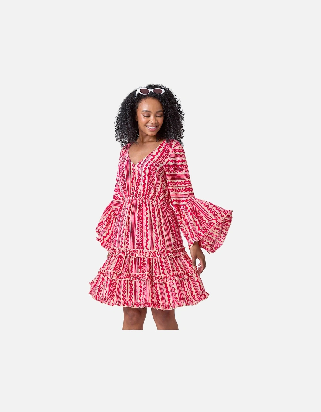 Petite Aztec Print Flared Sleeve Dress, 2 of 1
