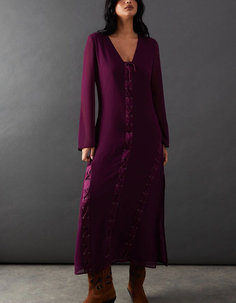 Chiffon Lace Up Panelling Midi Dress