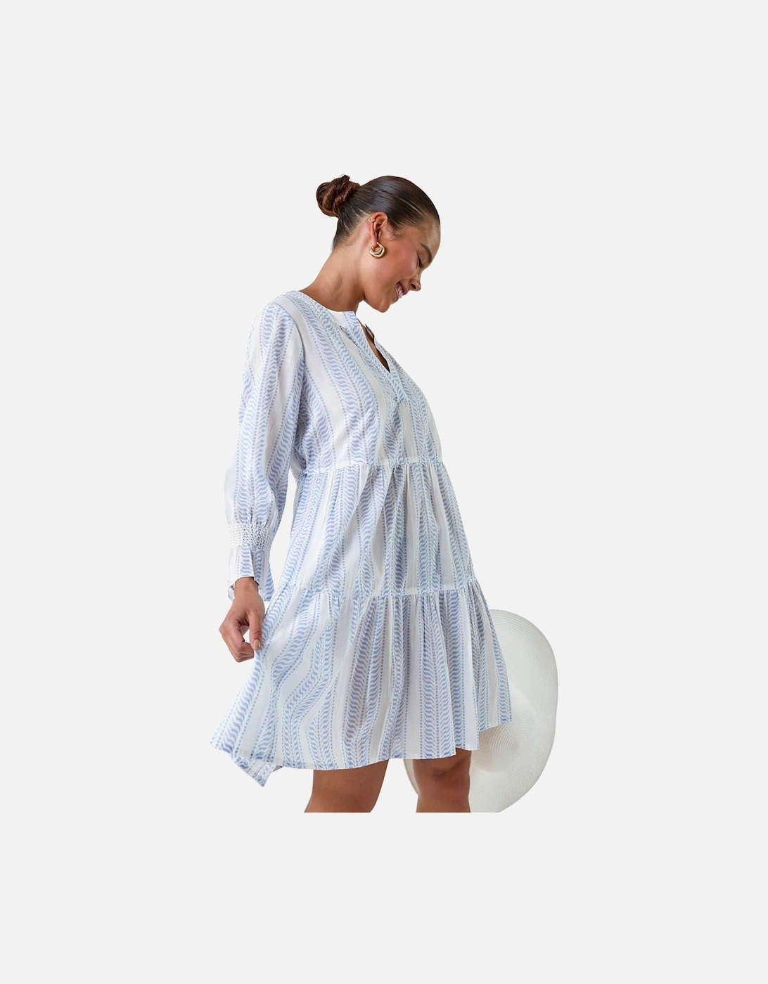 Petite Cotton Stripe Tiered Smock Dress, 2 of 1
