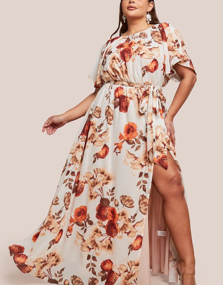 Plus Wrap Back Flutter Sleeve Maxi