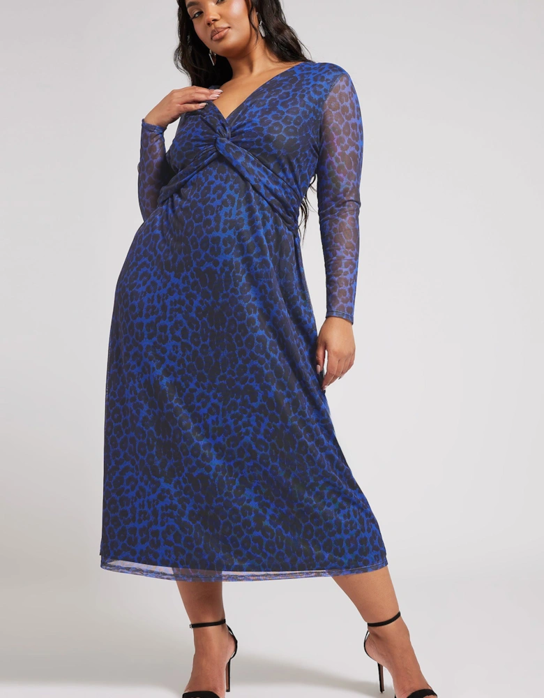 Animal Print Twist Front Midaxi Dress