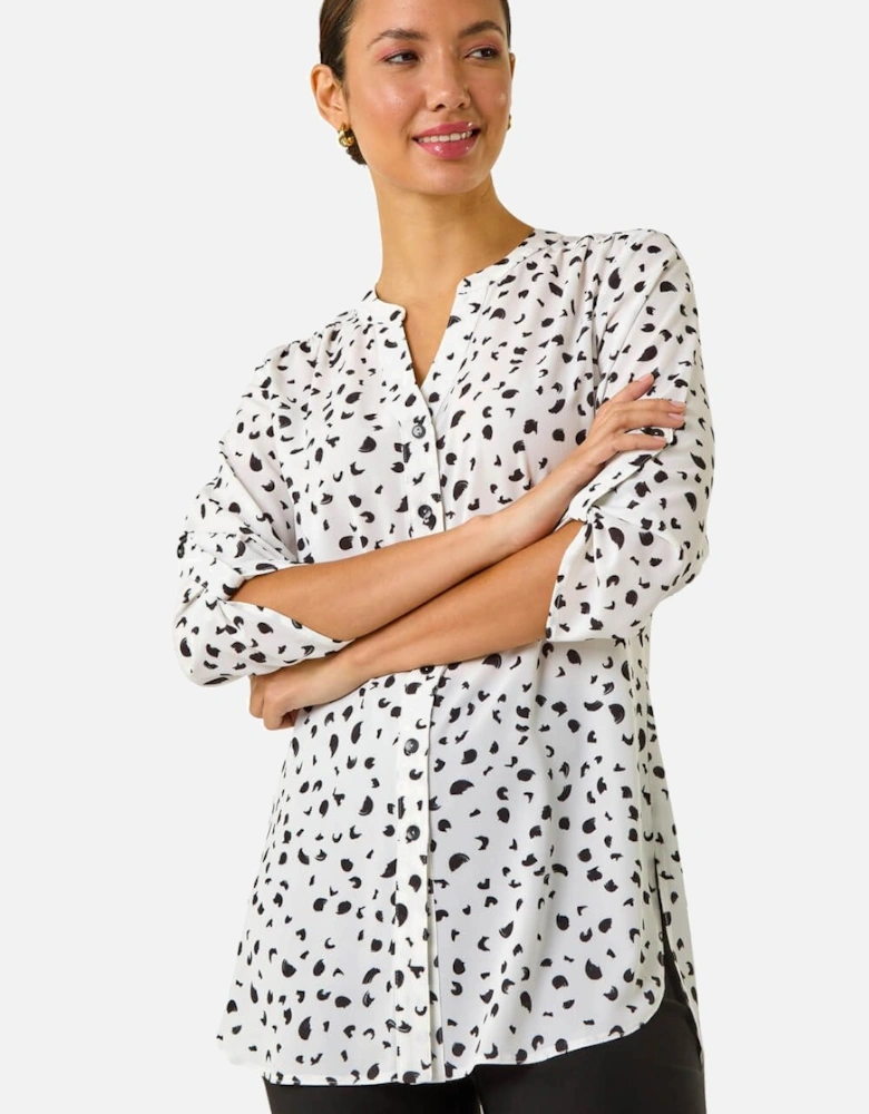 Spot Print V-Neck Button Blouse