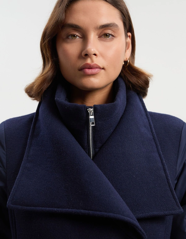 Wool Blend Hybrid Puffer Belted Midi Coat