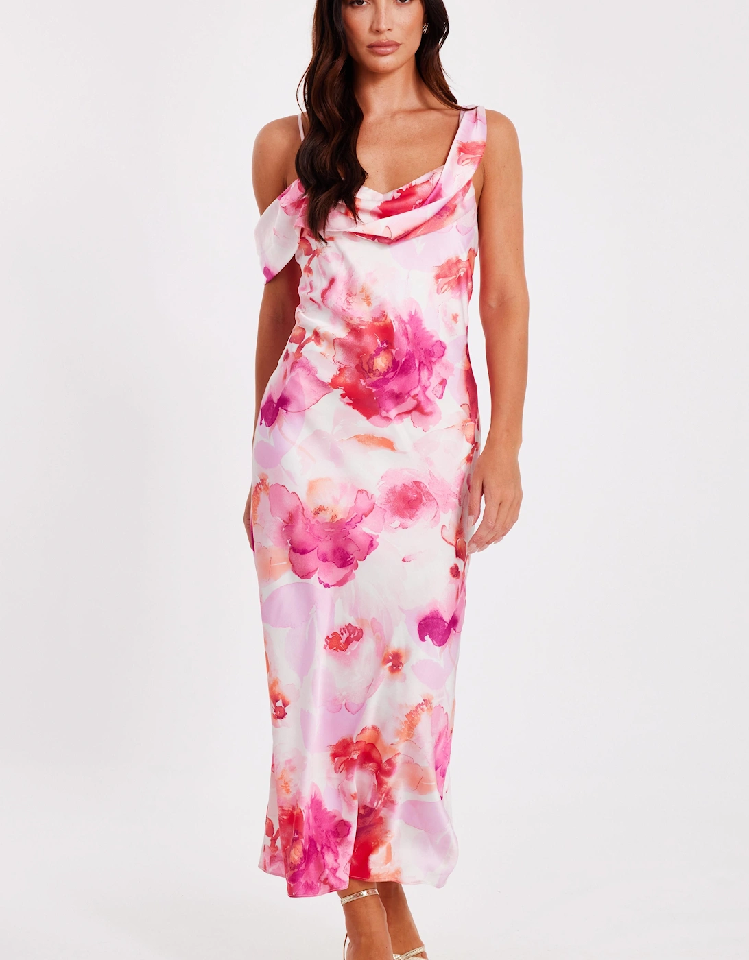Pale Pink Satin Tropical Print Midaxi Dress, 2 of 1