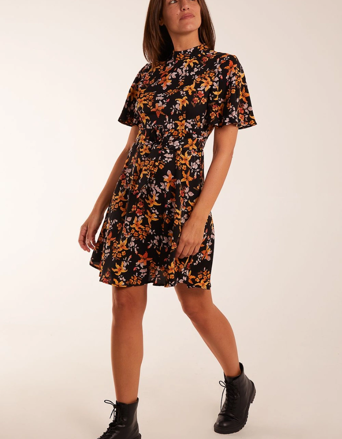 High Neck Angel Sleeve Floral Dress, 2 of 1