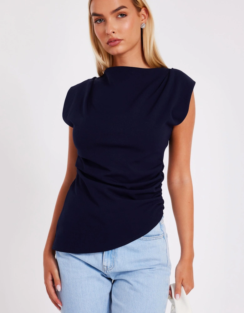 Navy Asymmetric Boat Neck Top