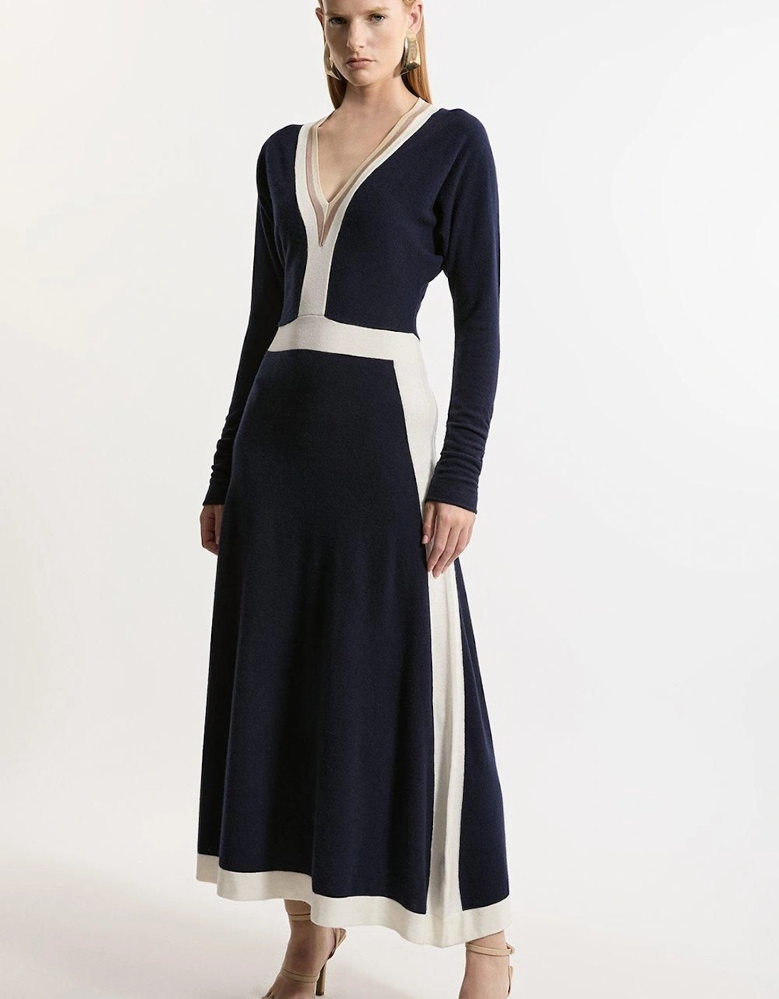Wool Blend With Cashmere V Neck Colour Block Dress, 2 of 1