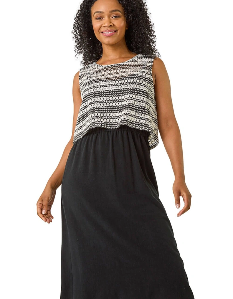 Petite Contrast Overlay Midi Dress