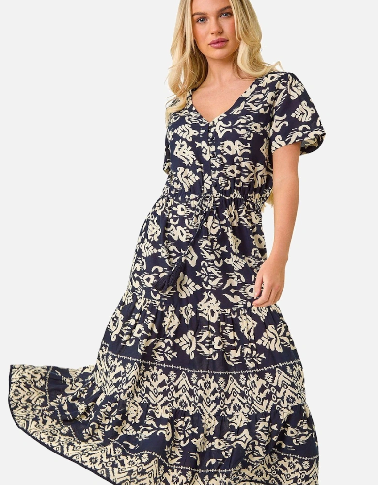 Petite Aztec Print Stretch Midi Dress