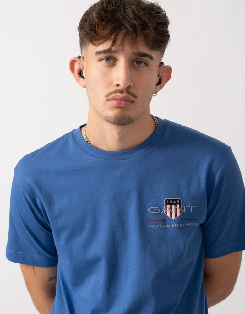 Mens Regular Fit Embroidered Archive Shield T-Shirt - 407 Rich Blue