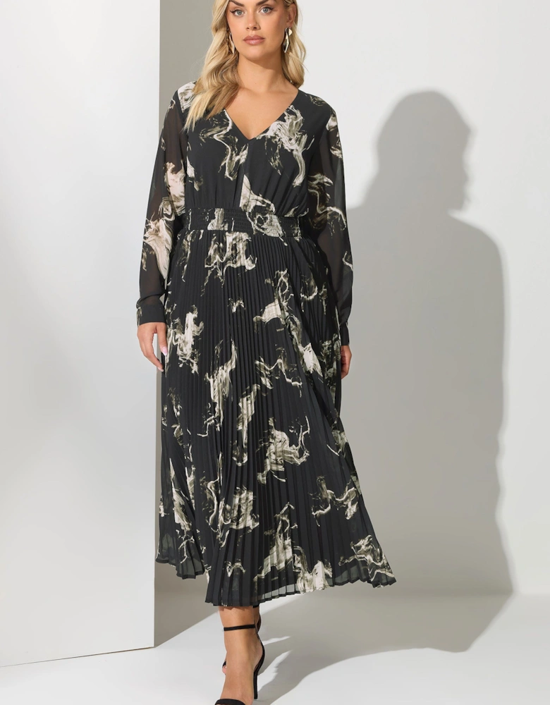 Abstract Pleat V-Neck Maxi Dress