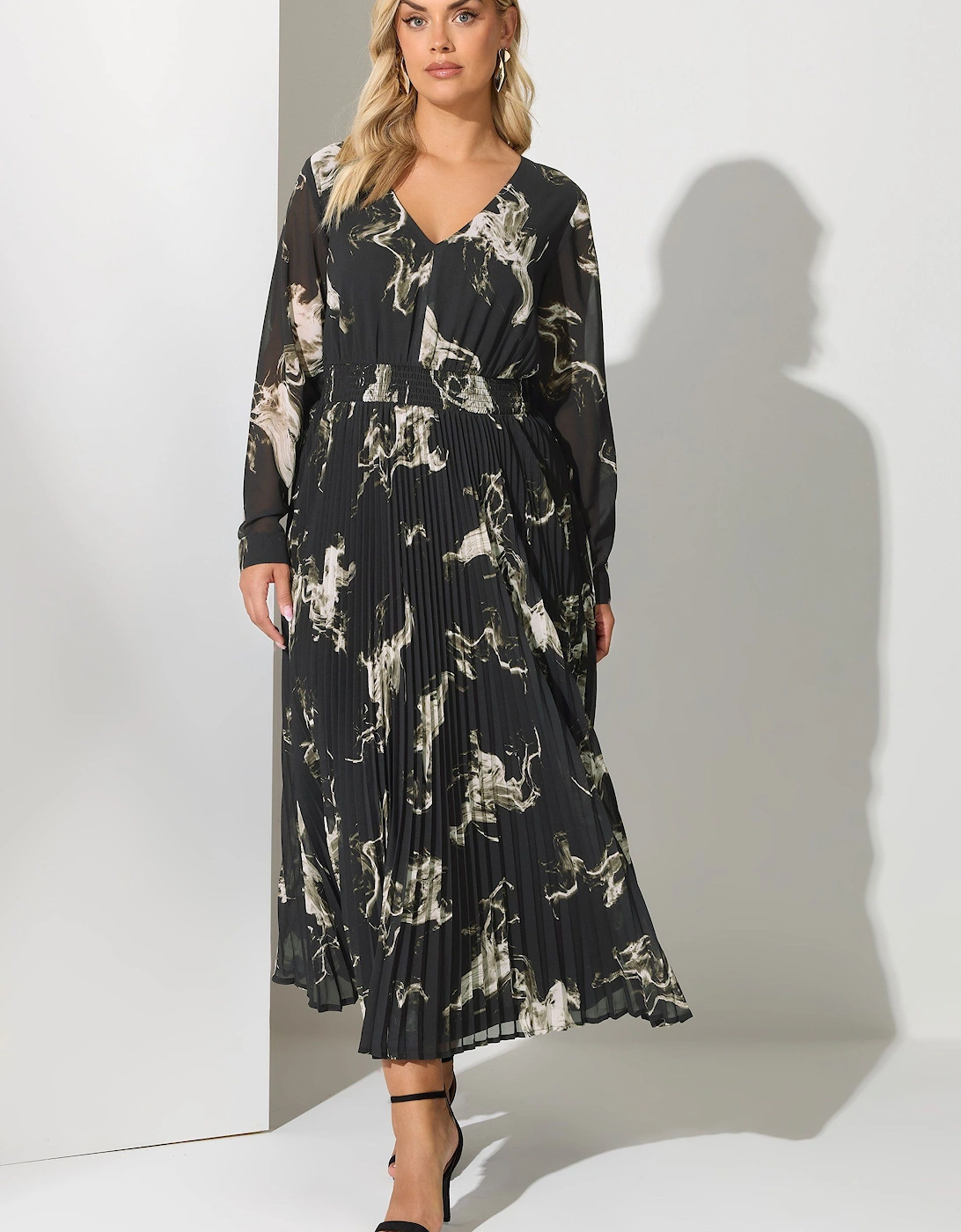 Abstract Pleat V-Neck Maxi Dress, 2 of 1