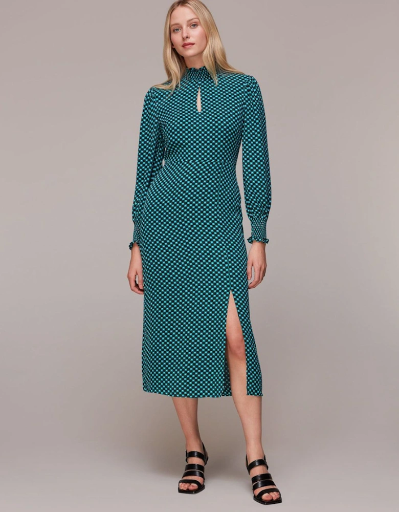 Star Check Print Midi Dress