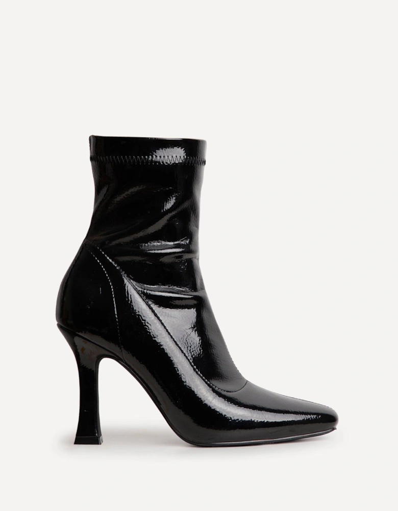 Lovato Black Faux Patent Leather Square Toe Heeled Sock Boot