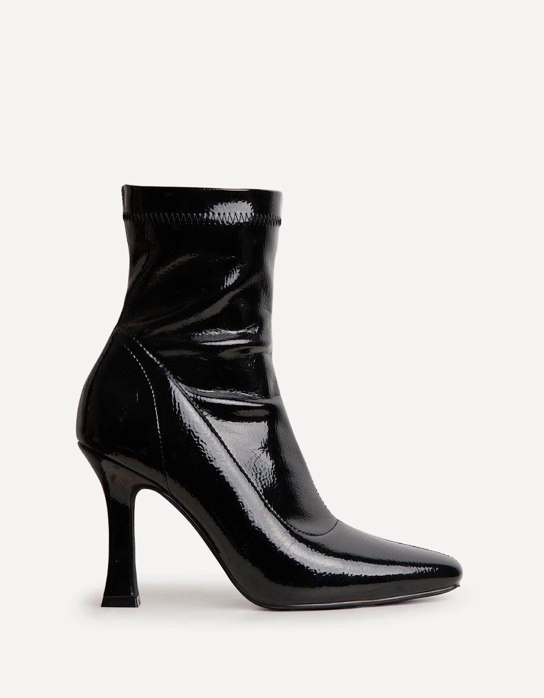 Lovato Black Faux Patent Leather Square Toe Heeled Sock Boot, 2 of 1
