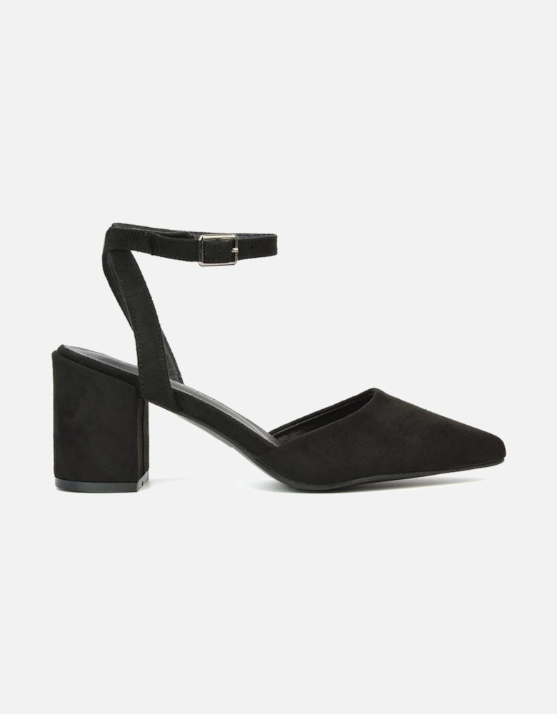 'Ronnie' Strappy Pointed Toe Mid Block Heel Sandals With Ankle Strap