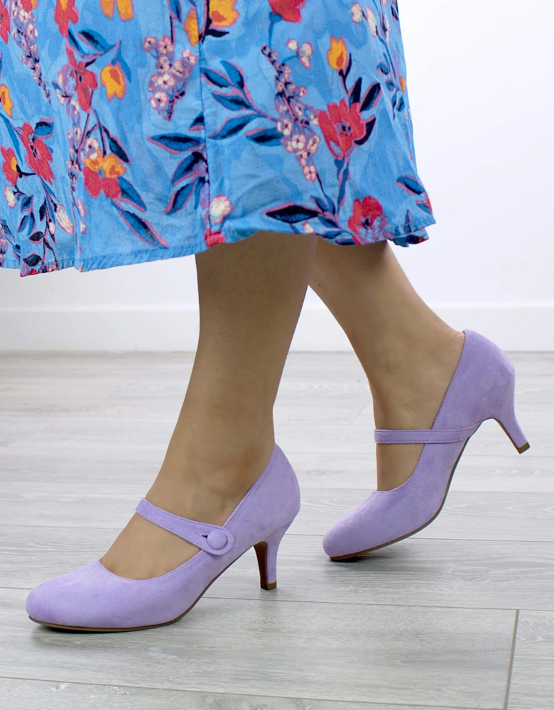Mid  Heel Elastic Strap Mary Jane  Court Shoes