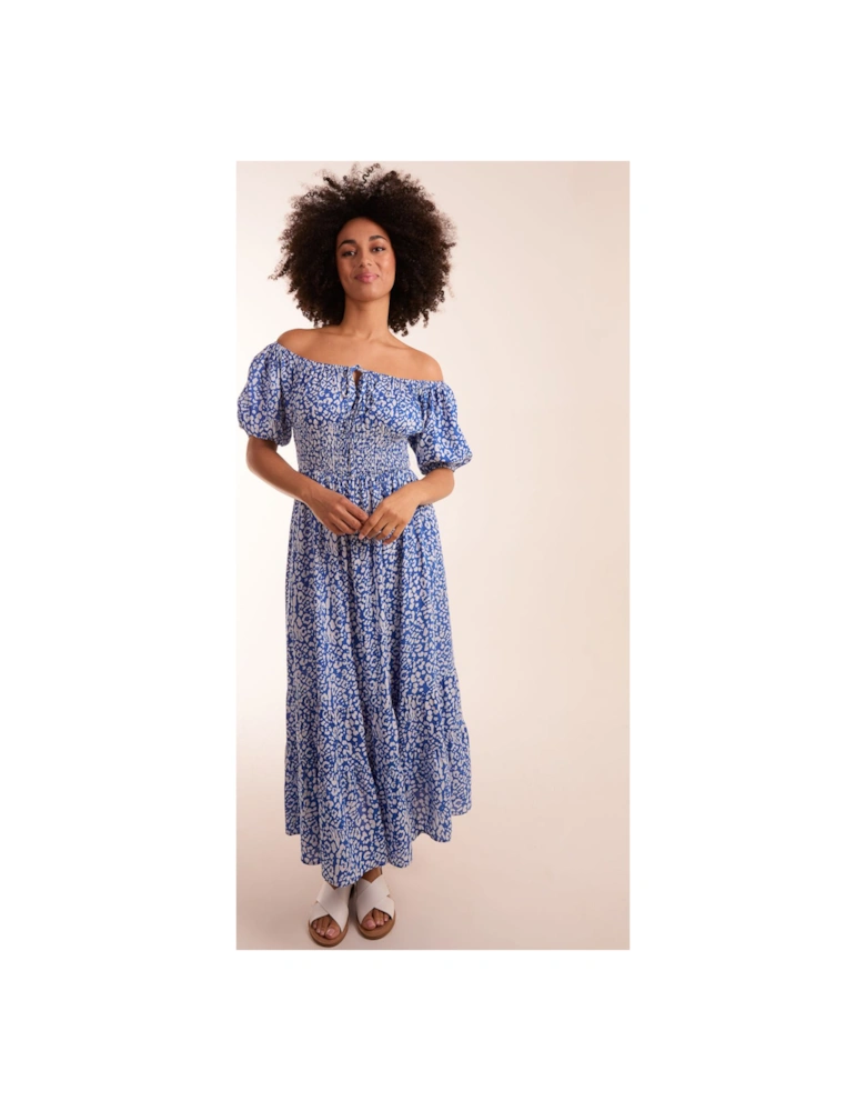 Tie Front Shirred Waist Midi Dress