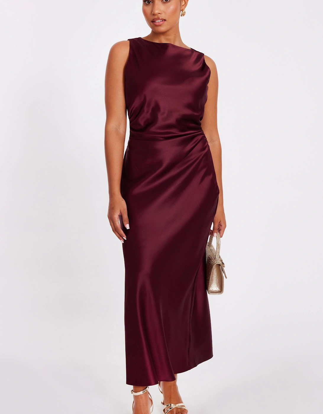 Red Petite Satin Ruched Midaxi Dress, 2 of 1