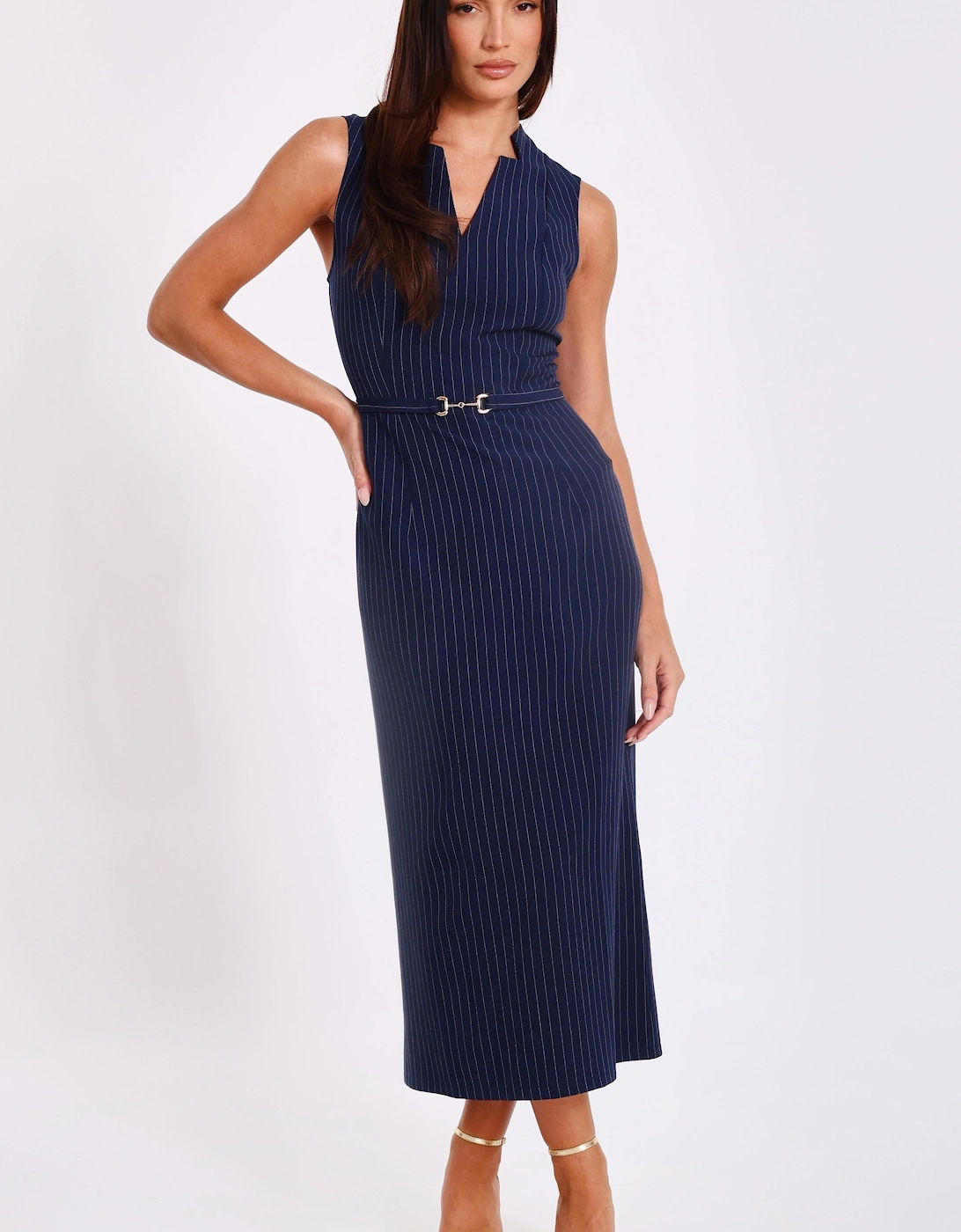 Navy Pinstripe Midi Dress, 2 of 1