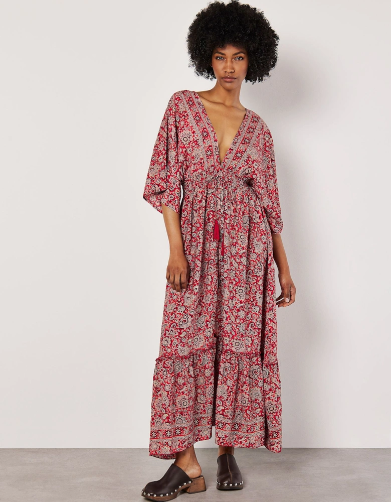 Foil Floral Paisley Satin Maxi Dress