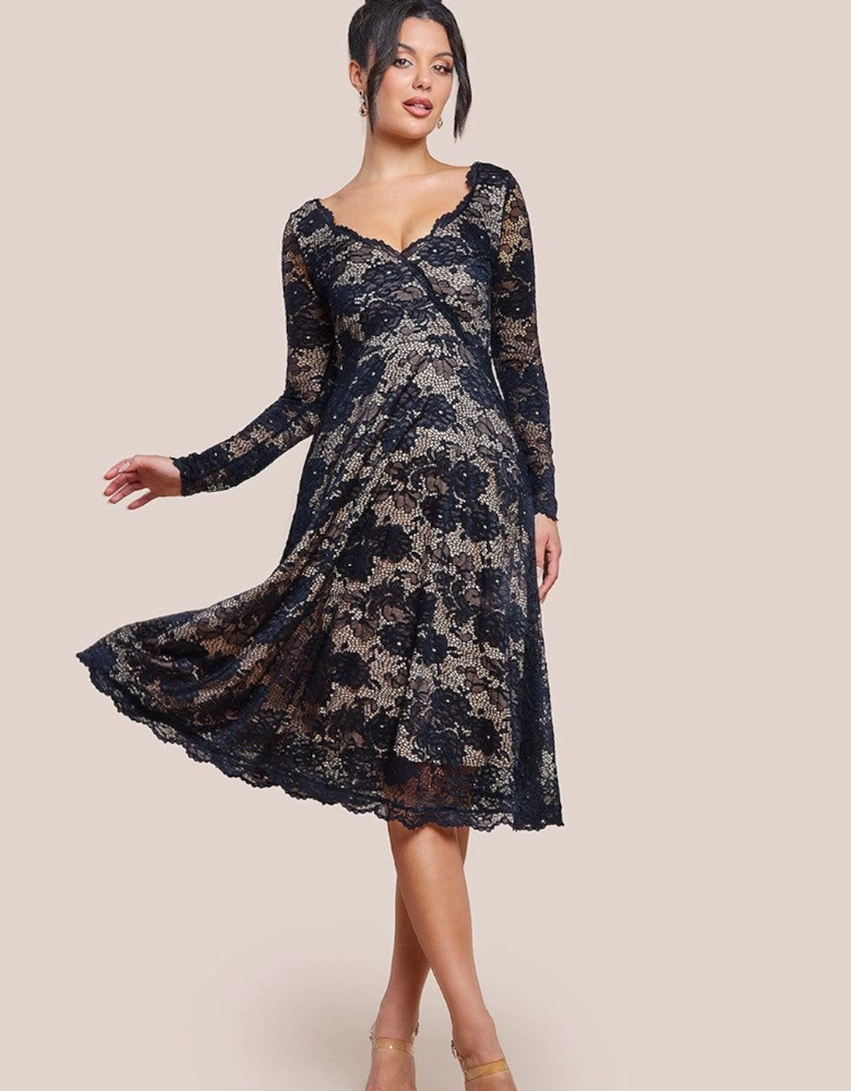 Scalloped Lace A line Midi Dress