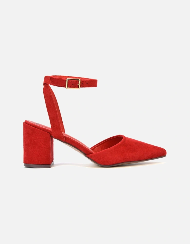 'Ronnie' Strappy Pointed Toe Mid Block Heel Sandals With Ankle Strap